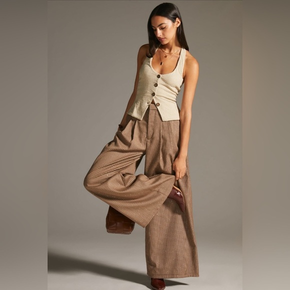 Anthropologie Pants - Anthropologie Maeve pleated wide-leg houndstooth trouser, size 6